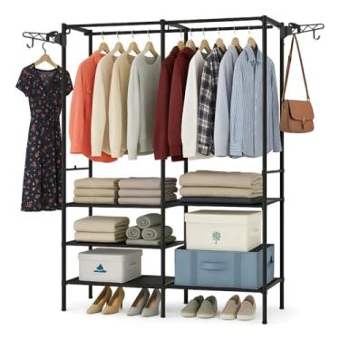 Imagem de Arara Cabideiro Guarda Roupas Sapateira Rack Organizadora Armário Prateleiras Preto