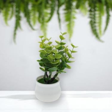 Imagem de Generic 1 peça de plantas artificiais em vaso de plástico verde 7 x 7 x 14 cm