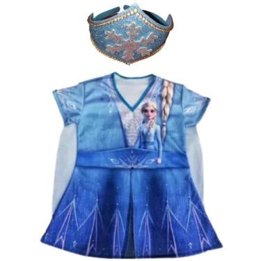 Imagem de Fantasia Infantil Menina Frozen Elsa Com Tiara - Genérica, Azul, G