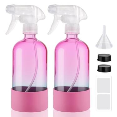 Imagem de Hethyo Frascos de spray de vidro com manga de silicone de 500 ml, pacote com 2 frascos de spray vazios para névoa/fluxo de cabelo, recipientes recarregáveis para soluções de limpeza, plantas