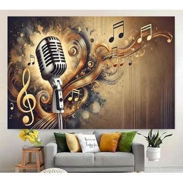 Imagem de Microfone de pano de fundo para festa musical com formato de arco-íris, gramofone, rock, instrumento, adequado para decoração de casa, sala de música, palco, fundo de tiro ao vivo, 1 Pas