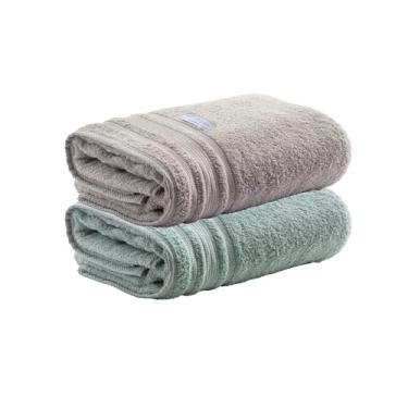 Imagem de Jogo de Toalhas de Banho Ele/Ela Avere 100% Algodão, 80x150cm, 500g/m², Toque Macio, Alta Absorção e Design Sofisticado - Altihaus (Cinza/Verde Água)