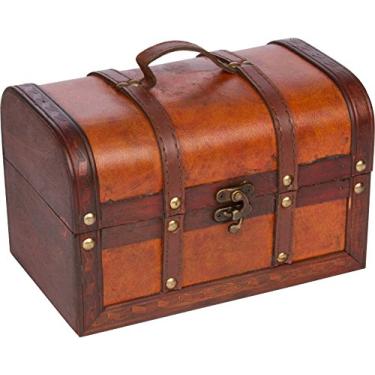 Imagem de Trademark Innovations Baú decorativo pequeno de madeira e couro
