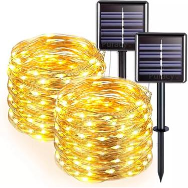 Imagem de Kit 2 Fio Fada Cordão Led 200 Leds Fixo Solar Enfeite Arvore Natal jardim