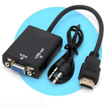 Imagem de Cabo Adaptador HDMI para VGA Premium com Áudio P2 Full HD 1080p Plug & Play para PC Notebook TV Projetor Game