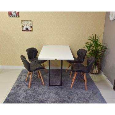 Imagem de Conjunto Mesa Dobrável Branca e 4 Cadeiras Slim Preta