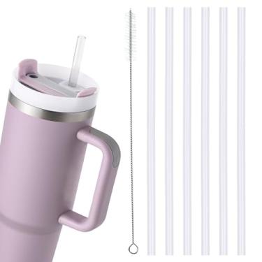 Imagem de Pacote com 6 canudos extra longos para copos Stanley, canudos de substituição de 30,5 cm com escova de limpeza, material plástico sem BPA de grau alimentício para copos de 850 g 1,134 g 1,417 g