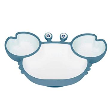 Imagem de Asixxsix Placa de Sucção de Silicone para Crianças, Prato de Comida Infantil Inquebrável Dividido Com Base de Ventosa, Prato Dividido para Treinamento de Autoalimentação para a Maioria (Azul)