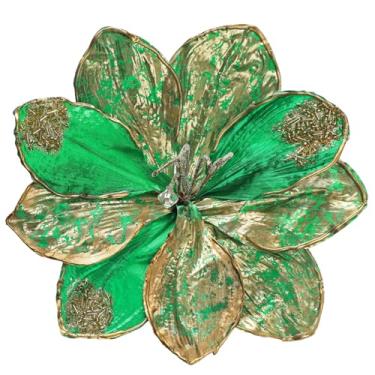 Imagem de Briful Flores artificiais amarílis de 53,8 cm em ouro verde, hastes de flores de amarílis falsas com pétalas mosqueadas especialmente projetadas, flores de árvore de Natal para decoração de guirlanda