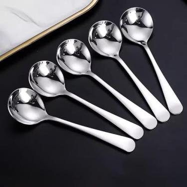 Imagem de 5 colheres de aço inoxidável, cabo longo, colheres de sopa, concha de sopa, macarrão, colher de cozinha, utensílios de cozinha