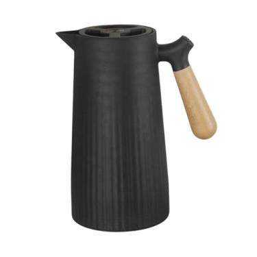 Imagem de Garrafa Térmica Moderna com Alça de Madeira 1 Litro Design Elegante para Café e Chá Conservação Quente e Fria (Preto)