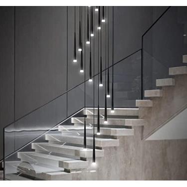 Imagem de Luzes do lustre da escada Moderna luminária LED Sala de estar Sala de jantar Lustre duplo giratório da escada pendente, altura ajustável (cor: luz branca, tamanho: 16 cabeças)