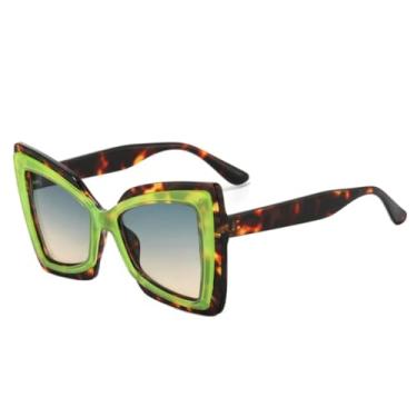 Imagem de HCPIHF Óculos de sol vintage grandes da moda, tons degradê, uv400, feminino e masculino (leopardo, azul e amarelo)