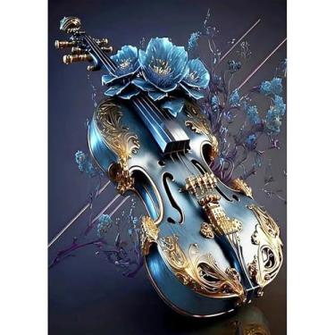 Imagem de Pintura artística de diamante 5D, kits de pintura de diamante redondo de violino DIY para adultos iniciantes, strass de cristal para presente de decoração de parede de casa, 30 x 40 cm