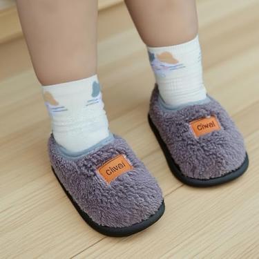 Imagem de Pantufas infantis sem cadarço para casa de inverno para meninos e meninas, Cinza, 9.5-10 Toddler