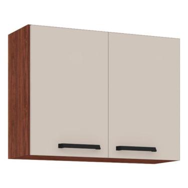 Imagem de Armário Aéreo Ametista 2 Portas 80 Cm Nogueira Off White - Kits Paraná