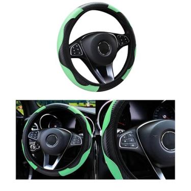 Imagem de Couslcd Capa de volante de carro, protetor de volante elástico de couro sintético de microfibra de fibra de carbono de 38 cm para homens e mulheres, antiderrapante, respirável, acessórios interiores