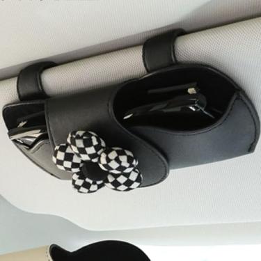 Imagem de Car Sun Visor Sunglasses Case,Black with Checkered Flower Design,Holds 2 Pairs of Glasses,Durable & Easy to Install,Ideal for Car Accessories Lovers
