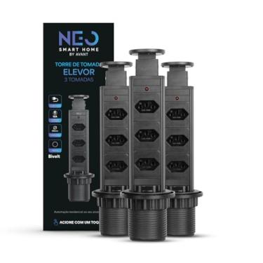 Imagem de Avant Neo Kit 3 Torres de Tomada Embutir Retrátil (Elevor) 3 Tomadas Flex Preto 10A/20A USB/USB-C, Bivolt, para Bancada Cozinha e Escritório