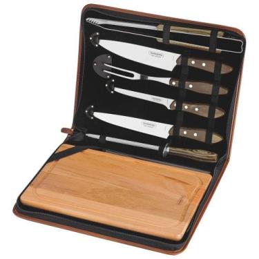 Imagem de Kit Para Churrasco Tramontina Em Aço Inox Cabo Castanho Polywood Com T