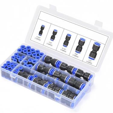 Imagem de uvbws Conector de mangueira de ar de conexão rápida de 60 peças, kit de acessórios de conexão direta de 5/32 1/4/5/16 3/8 1/5.1 cm, kit de acessórios de liberação rápida, conector pneumático de