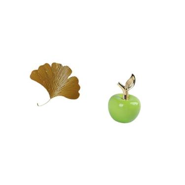 Imagem de Fenteer Escultura de Parede em Ferro com Folhas de Ginkgo E Estatueta de Cerâmica, Obra de Arte Abstrata com Frutas para Sala de Estar, Escritório, Hotel, Sal