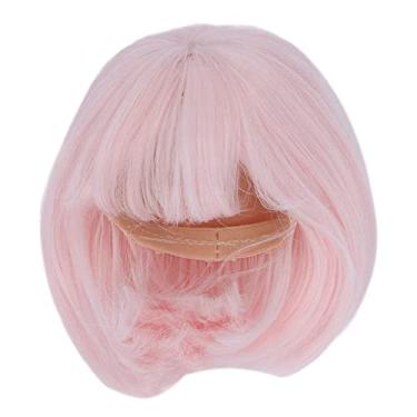 Imagem de RiToEasysports Boneca Com Peruca Perfurada do que Cabelo Curto No Ombro Em Franja Em 1/3 BJD, um Corte de Fibra Macia Fácil para um Vestido DIY (Rosa)