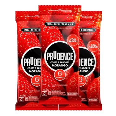 Imagem de Kit 3 Preservativo Prudence Cores e Sabores Morango 6 Unidades