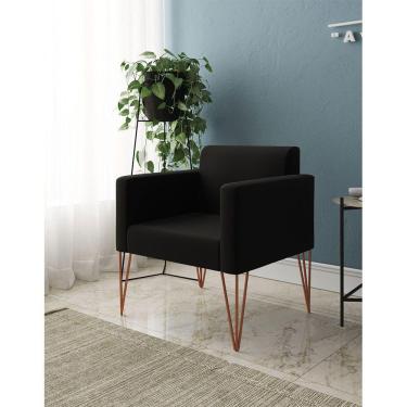 Imagem de Poltrona Decorativa Turim Pés Hairpin Cobre Tecido Suede Preto - Cor: Preto