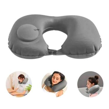 Imagem de Travesseiro Cinza Almofada De Pescoço Inflável E Portátil