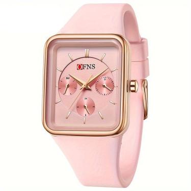 Imagem de Relógio Quadrado De Quartzo Feminino Da Ofns, à Prova D'água Rosa