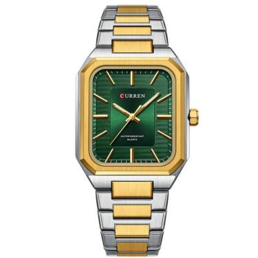 Imagem de Relógio Masculino Em Aço Inoxidável De Quartzo Casual Impermavel 3atm Verde Dourado