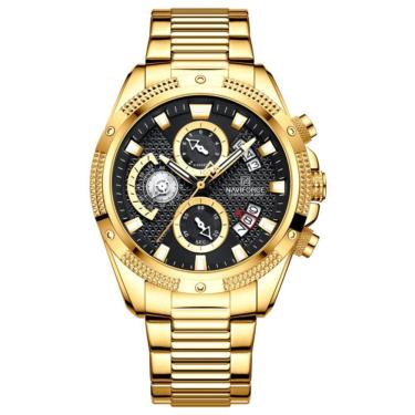 Imagem de Relógio De Pulso De Aço Inoxidável Masculino Relógio Casual Preto Dourado