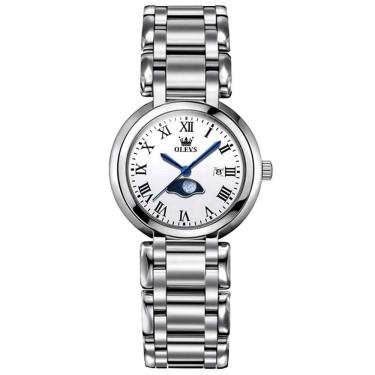 Imagem de Relógio De Pulso Feminino Lua Minimalista Em Aço Inoxidável Branco