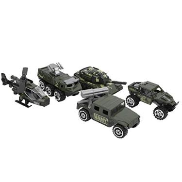 Imagem de Zyyini Conjunto de Veículo de Liga de Modelo de Carro de Brinquedo Pull-back, Crianças de Brinquedo de Tanque Requintado, 5 Peças, Tempo de Reprodução Educacional (701-A)
