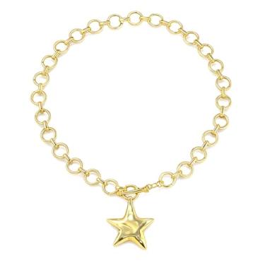 Imagem de JAVARNV Colar de estrela para mulheres com pingente de estrela de ouro, grosso, grande, gargantilha, joia moderna, Large, Sem Pedra Preciosa
