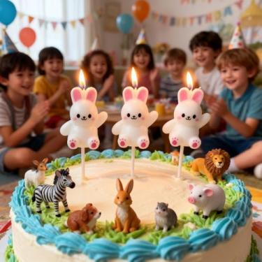 Imagem de Velas de aniversário de coelhinho de desenho animado, pacote com 3 lindas mini orelhas rosa, coelho, decoração infantil para bolos, cupcakes, topos de bolo para Páscoa, chás de bebê e celebrações