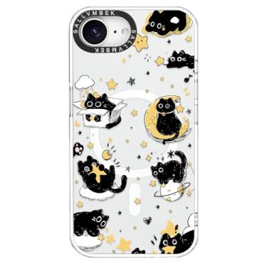 Imagem de sallvmbek Capa para iPhone 16e, compatível com MagSafe, estampa de gatos com design fofo, capa protetora magnética à prova de choque TPU para mulheres e meninas