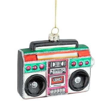 Imagem de The Bridge Collection Enfeite de Natal Boombox de vidro – Decoração de Natal de Música Retrô – Ornamento Estéreo Colorido com Detalhe de Glitter