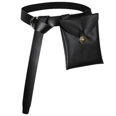 Imagem de Cinto Viking Medieval Bolsa de Cinto de Couro Steampunk Bolsa de Cintura Pochete Acessórios Cosplay Conjunto de 2 peças, Preto, one size