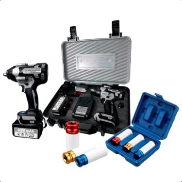 Imagem de Chave de Impacto 1/2 Brushless 700Nm 21V 4Ah com 2 Baterias + Jogo Soquetes Longos Liga Leve Feron ferramentas