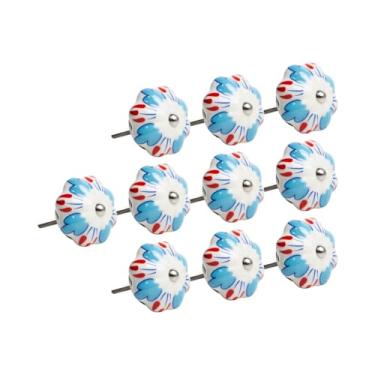 Imagem de 12 Puxador em Cerâmica Abóbora Floral Armário Boho Chic (Azul/Floral - MPPON133)
