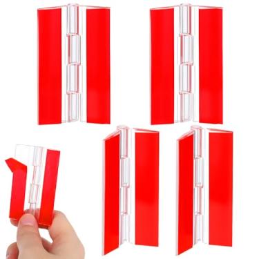 Imagem de 4 peças de dobradiças de plástico transparente, dobradiças de acrílico autoadesivas de 65 x 40 mm, ferramentas de dobradiça dobrável contínua transparente para artesanato, tampa de aquário, gabinete