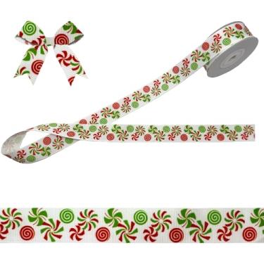 Imagem de Fita de gorgorão de Natal de 10 metros para embrulho de presente, fitas de artesanato de doces de Natal vermelhas e verdes para decorações de arco de guirlanda de Natal