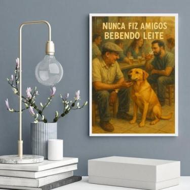 Imagem de Quadro Decorativo Cachorro Caramelo No Bar 24X18Cm - Vidro - Quadros O