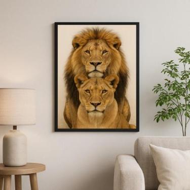 Imagem de Quadro Fotografia Básica Neutra Leão E Leoa 33X24Cm - Vidro - Quadros 