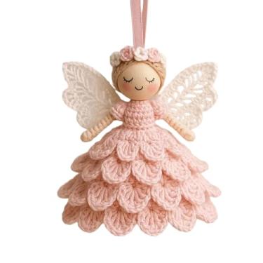 Imagem de Kit de enfeites de anjo de crochê DIY, conjunto de artesanato de fio de boneca de anjo feito à mão para iniciantes, decoração de árvore de Natal, enfeite de boneca de crochê, presente de feriado para
