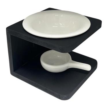 Imagem de Fxzqgnh Queimador de Cerâmica para óleos Essenciais, Suporte para Vela Tealight, Presente de Boas-vindas, Difusor de óleos de Mesa, Forno, Aquecedor de Cera P, Branco Preto, Tamanho real