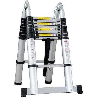 Imagem de Escada de extensão telescópica com barra estabilizadora tipo A escada telescópica multiuso escadas telescópicas confortáveis aniversário brilhante