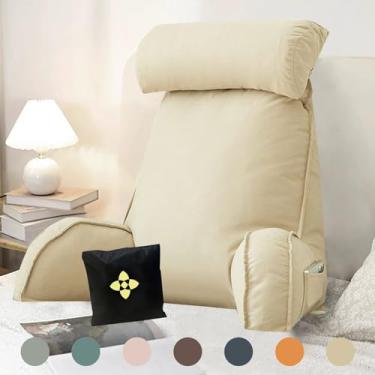 Imagem de Almofada de leitura para cama, almofadas de apoio para as costas para sentar na cama, sofá, almofada de apoio para as costas, almofada de apoio lombar macia, almofada de cabeceira e encosto com braços